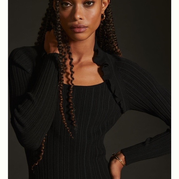 Anthropologie Maeve Square Neck Sweater Long Sleeve Black Sz L NEW - Picture 3 of 14